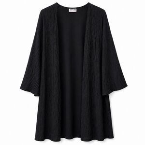 Vintage Avon Style Kimono Women's XL Black Long Open Front Crinkle Textured